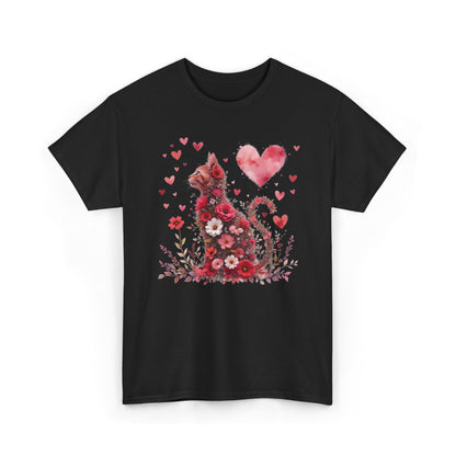 Valentine's Floral Heart Cat T-Shirt