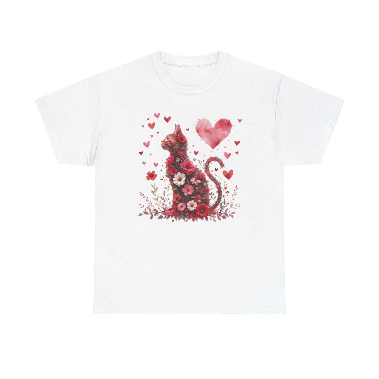 Valentine's Floral Heart Cat T-Shirt
