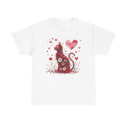 Valentine's Floral Heart Cat T-Shirt