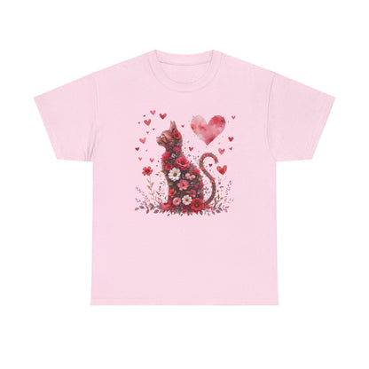 Valentine's Floral Heart Cat T-Shirt