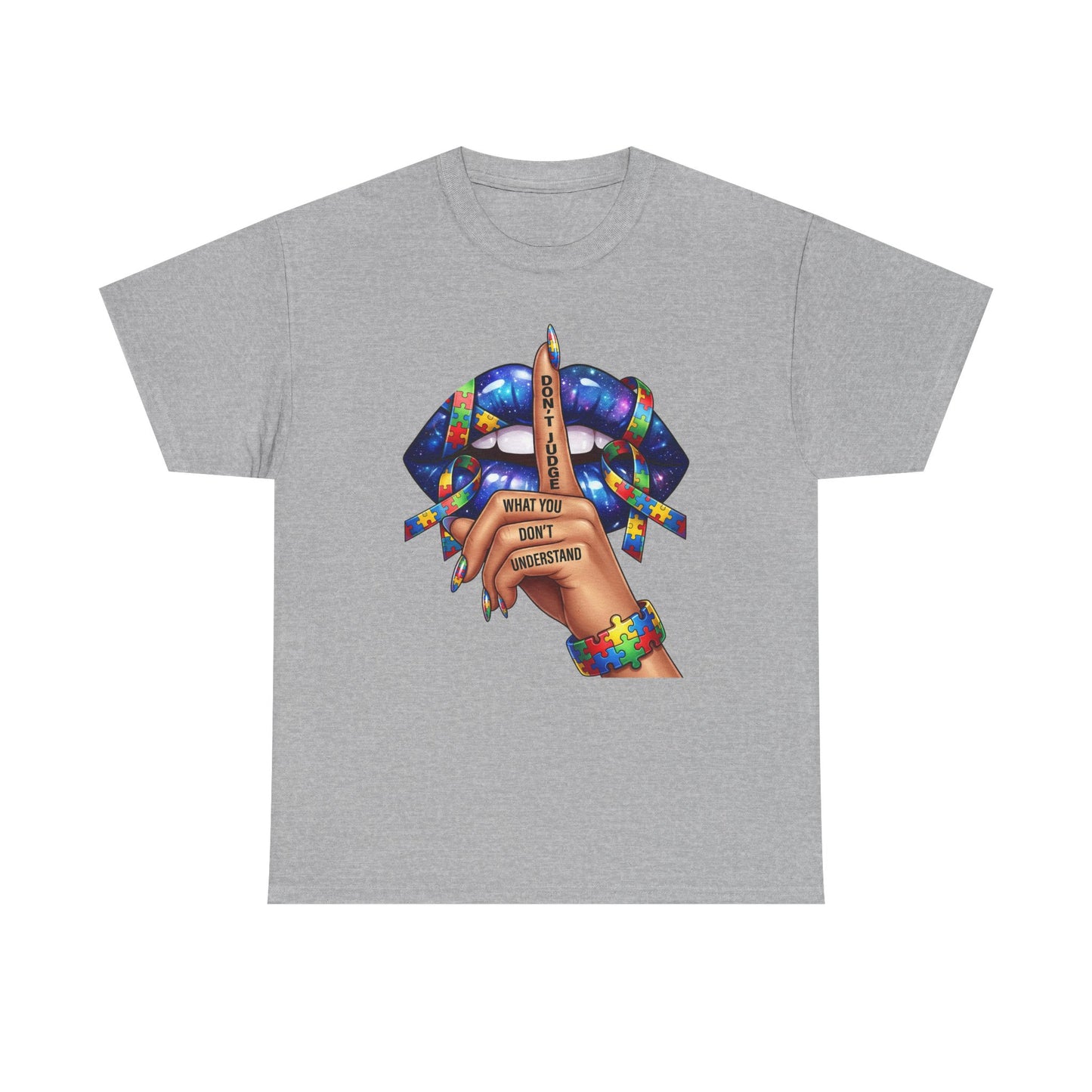 Don't Judge, Autism Awareness TShirt | Shh Lips | Colorful Graphic Tee