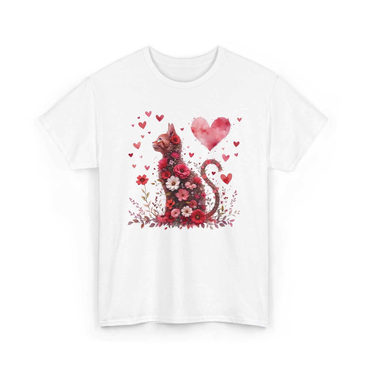 Valentine's Floral Heart Cat T-Shirt