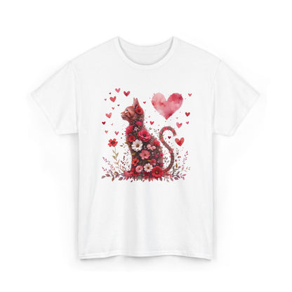 Valentine's Floral Heart Cat T-Shirt