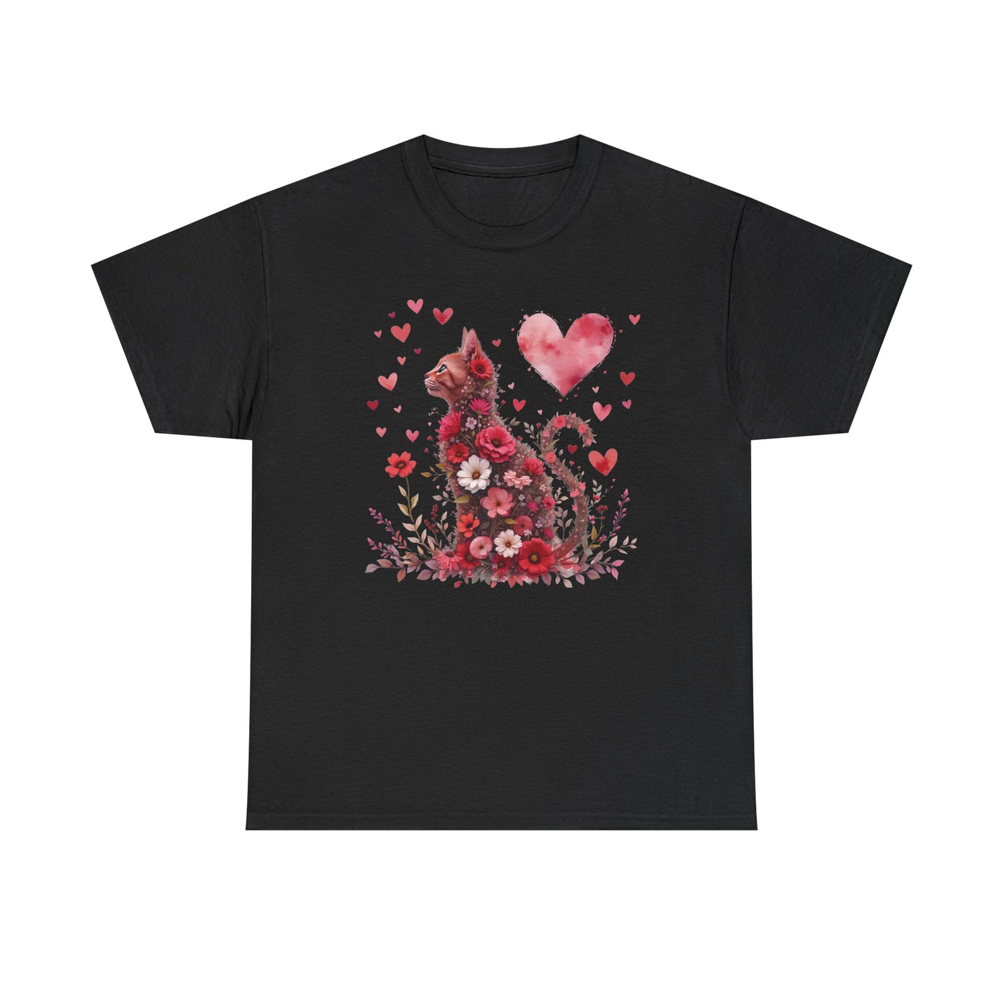 Valentine's Floral Heart Cat T-Shirt