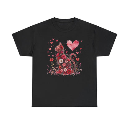 Valentine's Floral Heart Cat T-Shirt