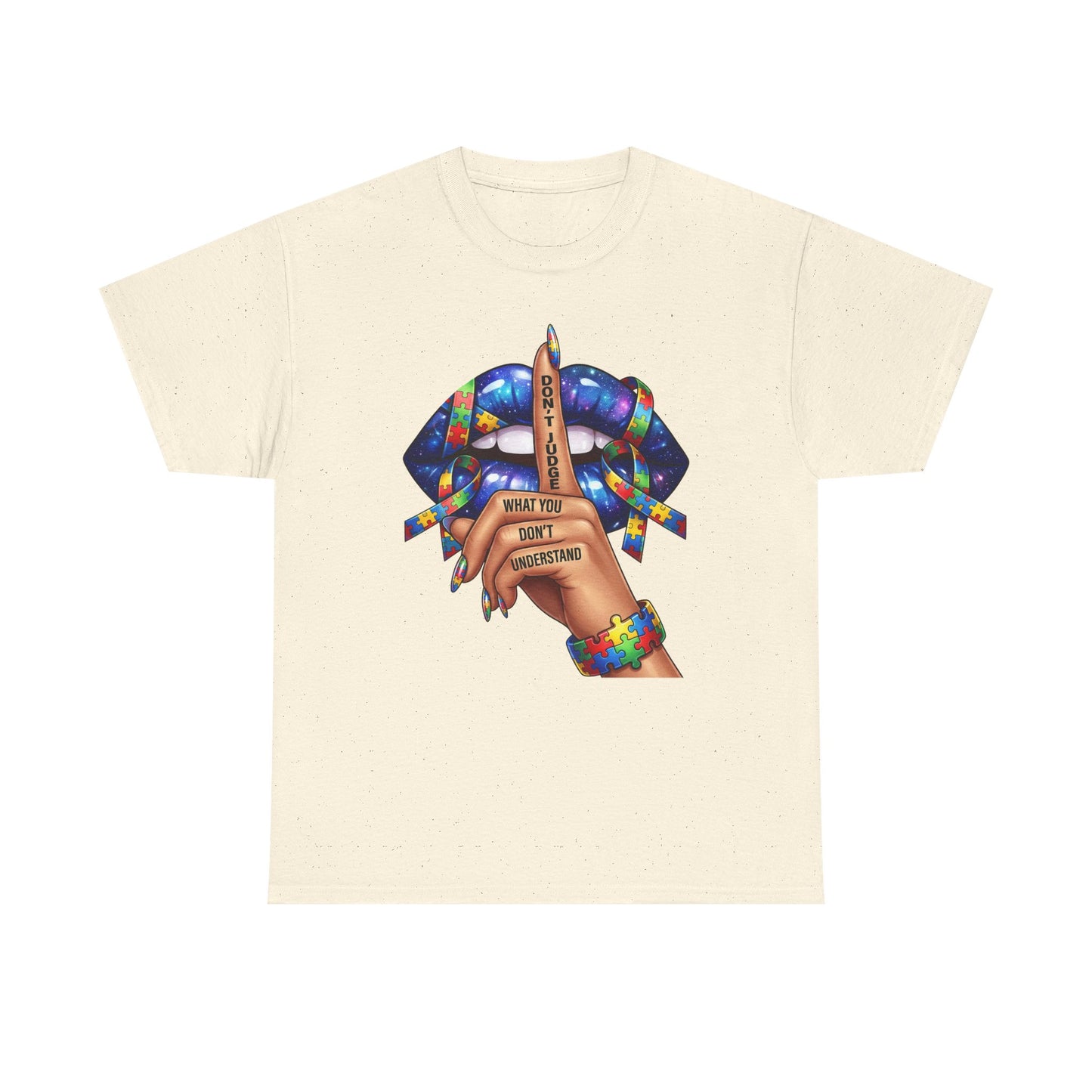 Don't Judge, Autism Awareness TShirt | Shh Lips | Colorful Graphic Tee