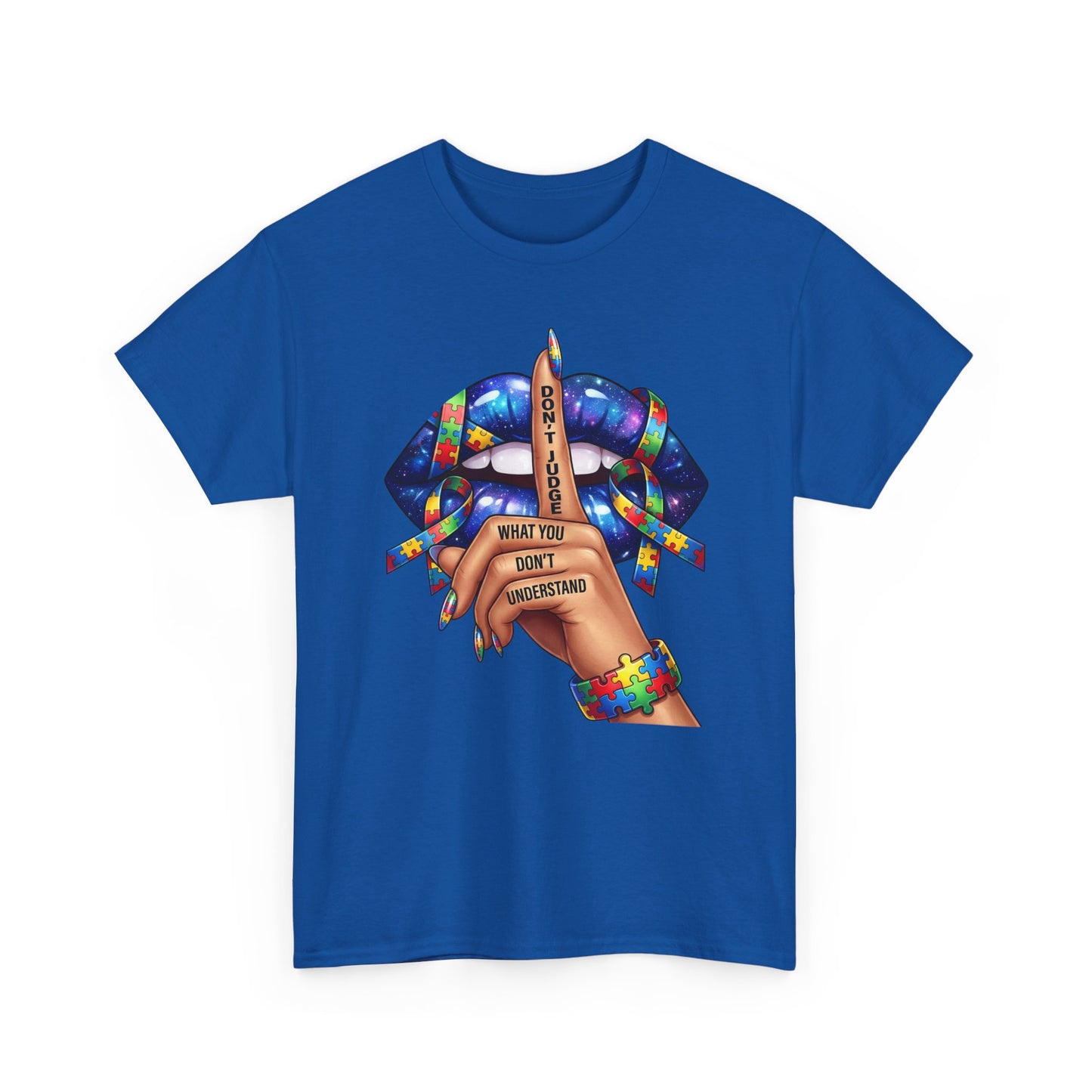 Don't Judge, Autism Awareness TShirt | Shh Lips | Colorful Graphic Tee