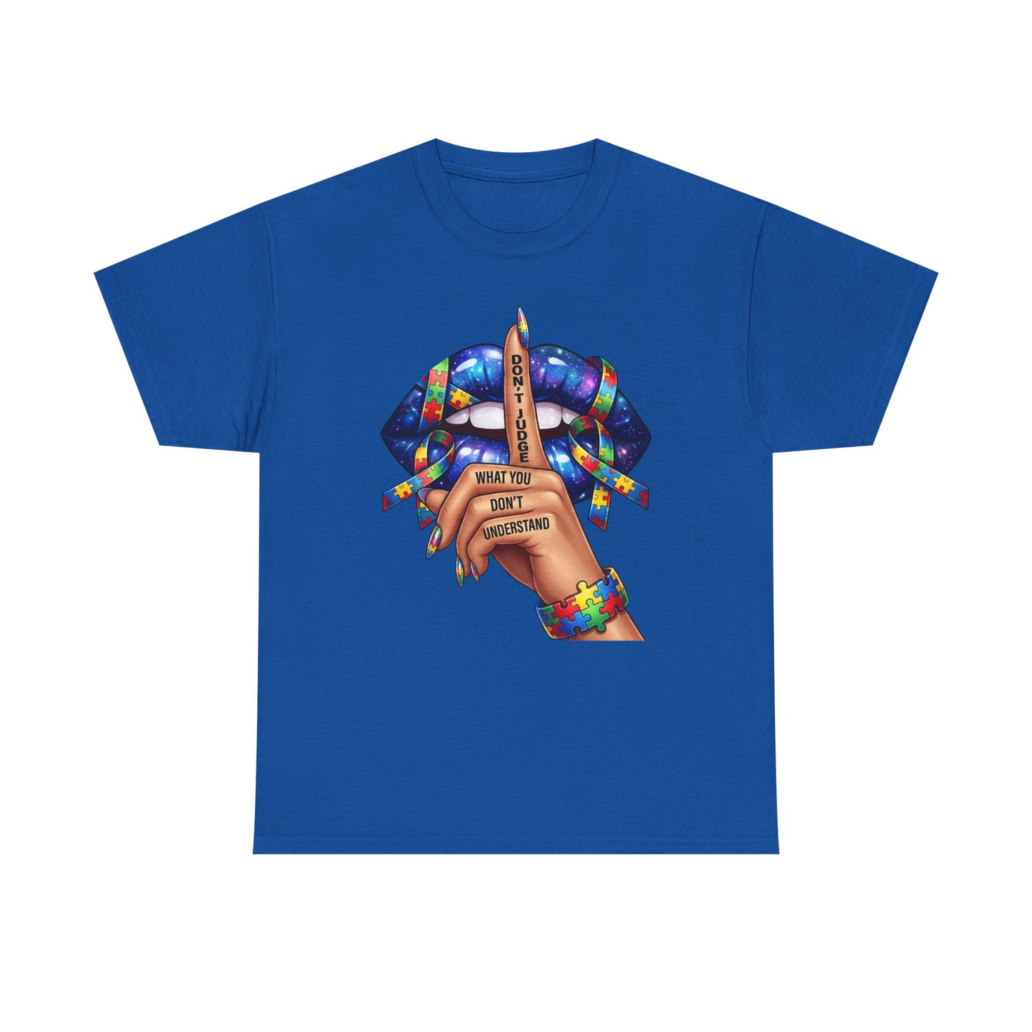 Don't Judge, Autism Awareness TShirt | Shh Lips | Colorful Graphic Tee