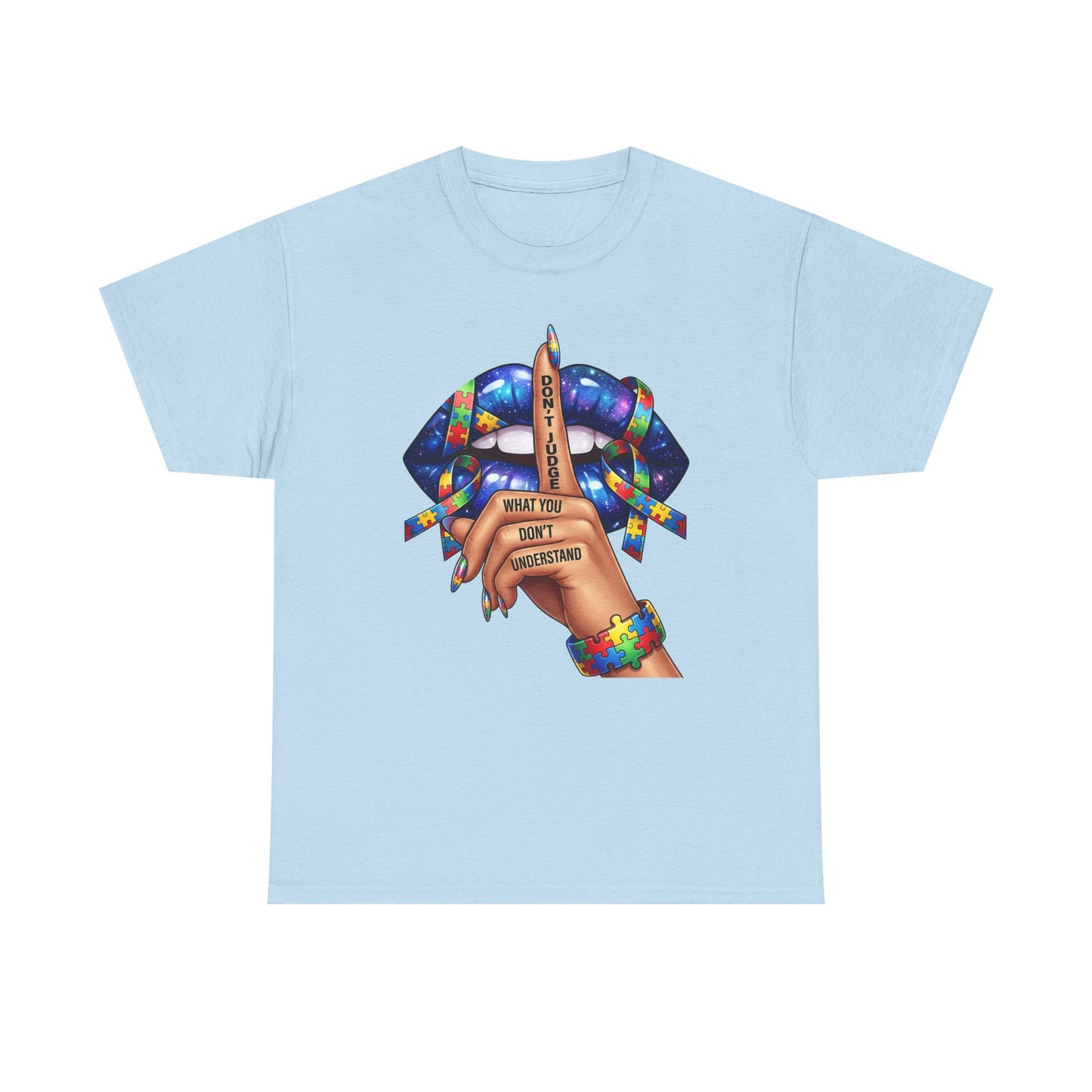 Don't Judge, Autism Awareness TShirt | Shh Lips | Colorful Graphic Tee