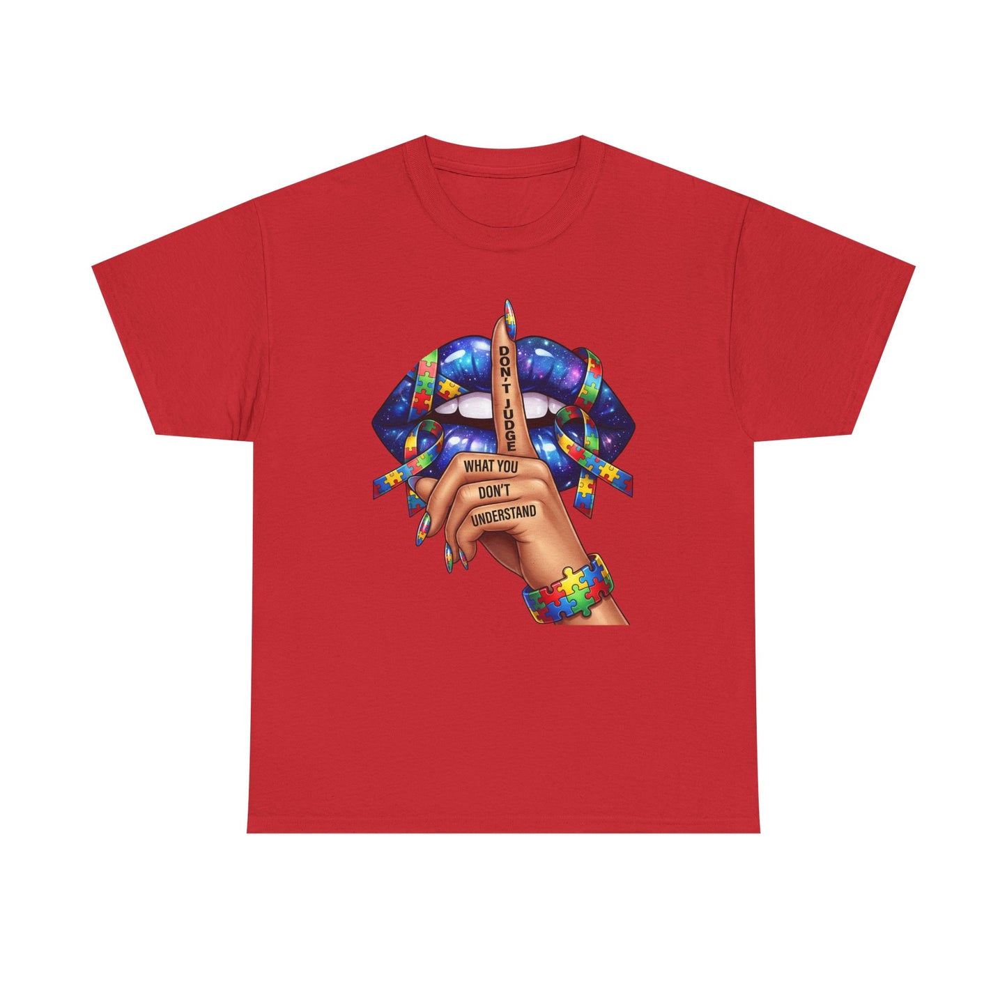 Don't Judge, Autism Awareness TShirt | Shh Lips | Colorful Graphic Tee