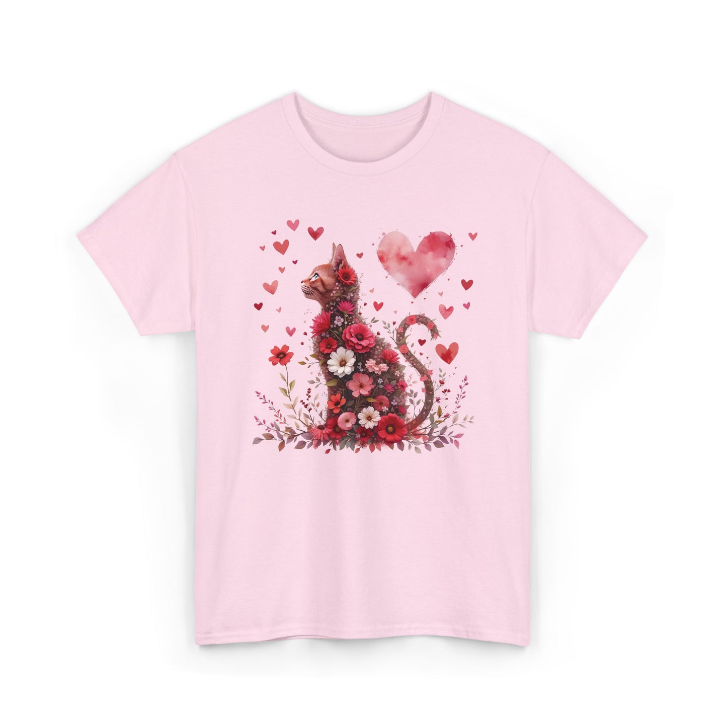 Valentine's Floral Heart Cat T-Shirt