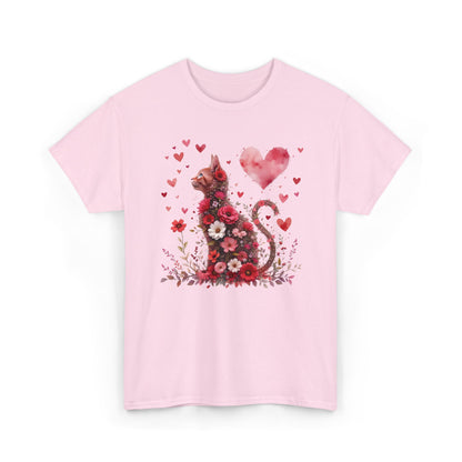 Valentine's Floral Heart Cat T-Shirt