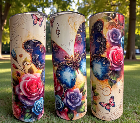 Purple Butterfly & Roses Tumbler